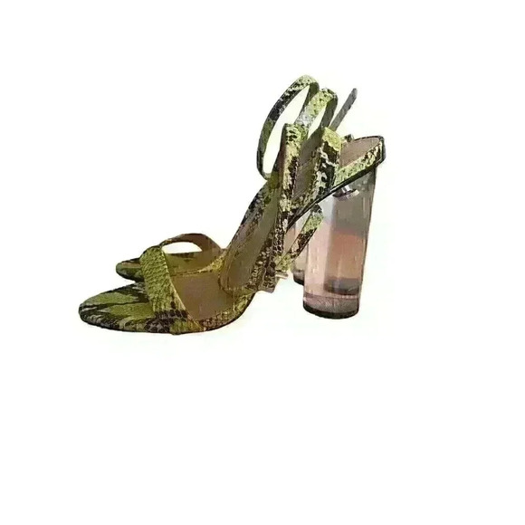 SCHUTZ  Valencia Open Toe Ankle Strap Block Clear Heeled Sandals Neon Lime Sz 8 - Picture 11 of 14